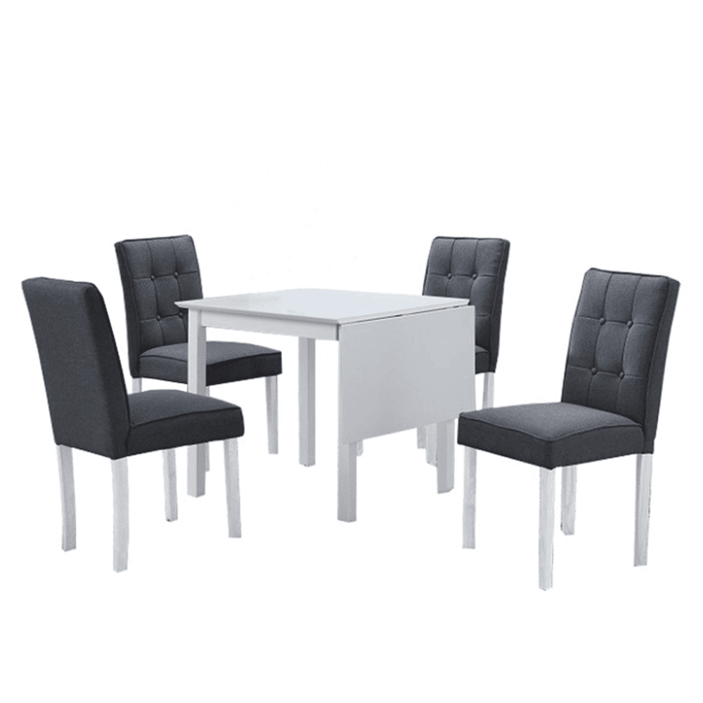KONDELA Jedálenský set, rozkladací stôl, biela / šedá, BJORK New 1+4